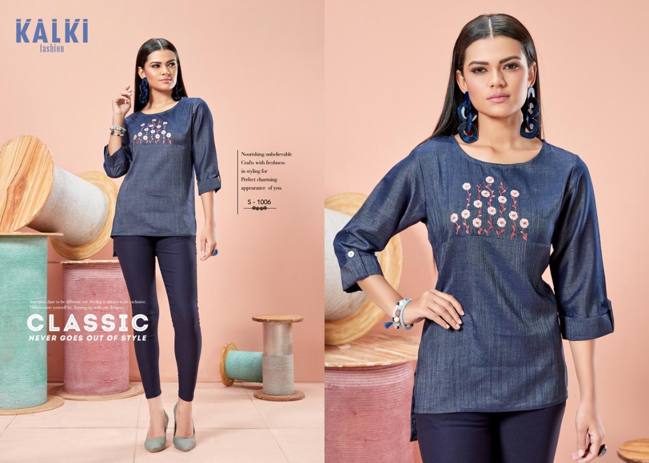 Rida Designer Denim Pure Silk Tops by Kalki Fashion Rida Designer Denim Pure Silk Tops by Kalki Fashion
